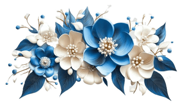Elegante Arreglo Floral Azul Blanco Y Beige Con Detalles De Hojas Perladas by DEELKO from PNGTree